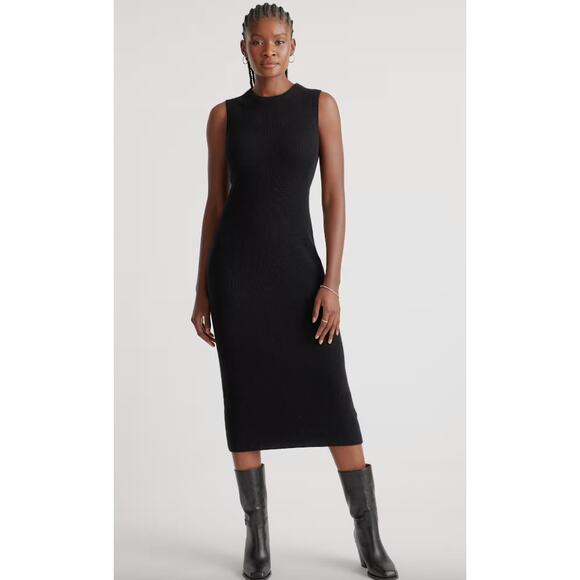 Quince 100% Mongolian Cashmere Black Midi Sweater Dress Sleeveless Ribbed NWT M - Picture 5 of 11